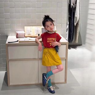 女童套装26夏季新款韩版字母休闲坎肩短袖织里童装中大童休闲半裙