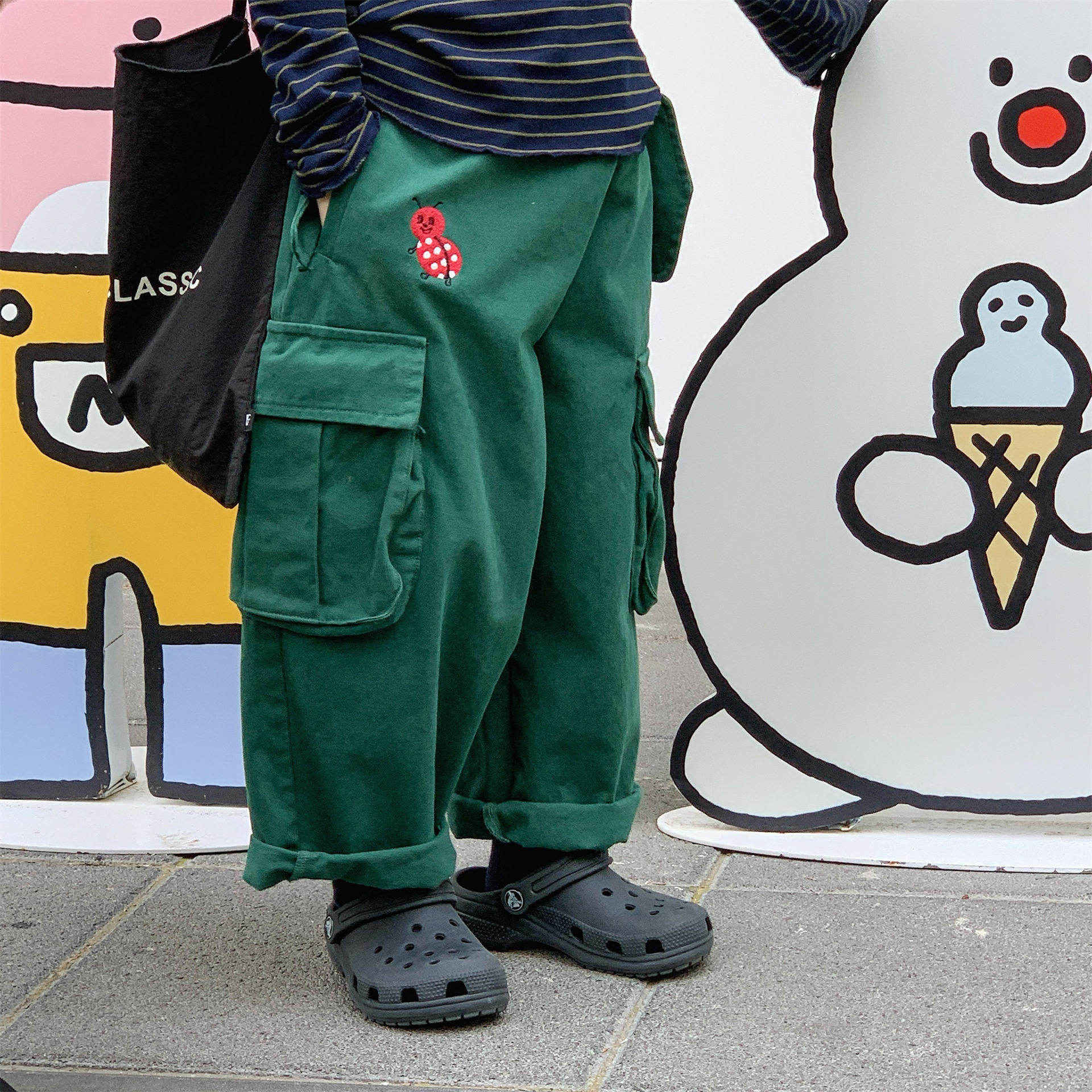 古德家2025秋季童装儿童韩版秋款水洗棉工装裤女童男童裤子