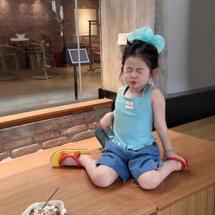 古德家韩国童装25新款女童夏日穿搭上衣女宝洋气时髦荷叶边下