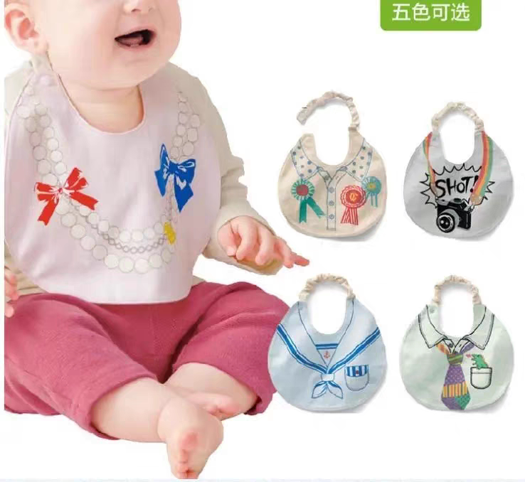 出口日系婴幼儿童围嘴男女宝宝口水巾纯棉饭兜仿真领结可调节围兜