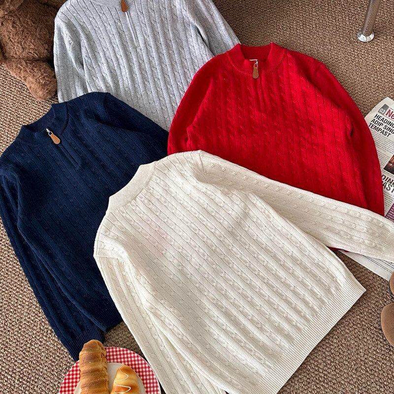 中大童小马刺绣半拉链麻花针织毛衣】四色入手