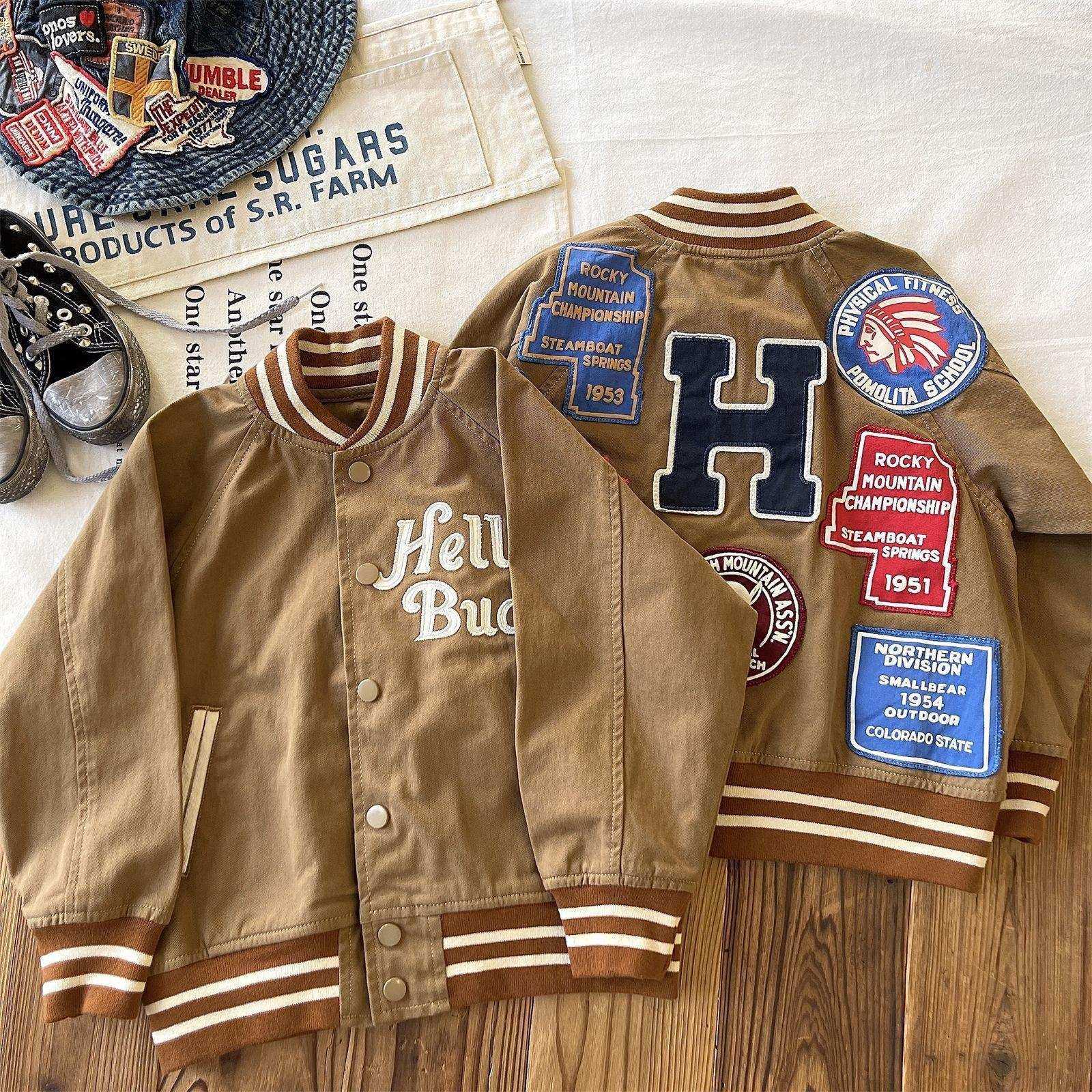 古德家 日系童装中古DD儿童英文徽章贴布棒球服外套开衫