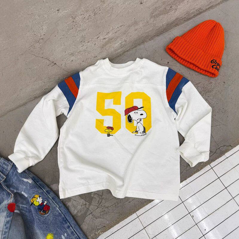 古德家男童2026春款拼色卡通印花纯棉长袖T恤儿童百搭圆领宽松