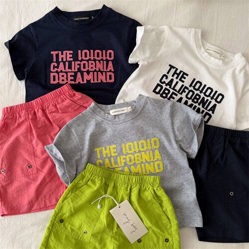 古德家儿童套装2026夏季新品男女童撞色字母两件套宝宝休闲套装潮