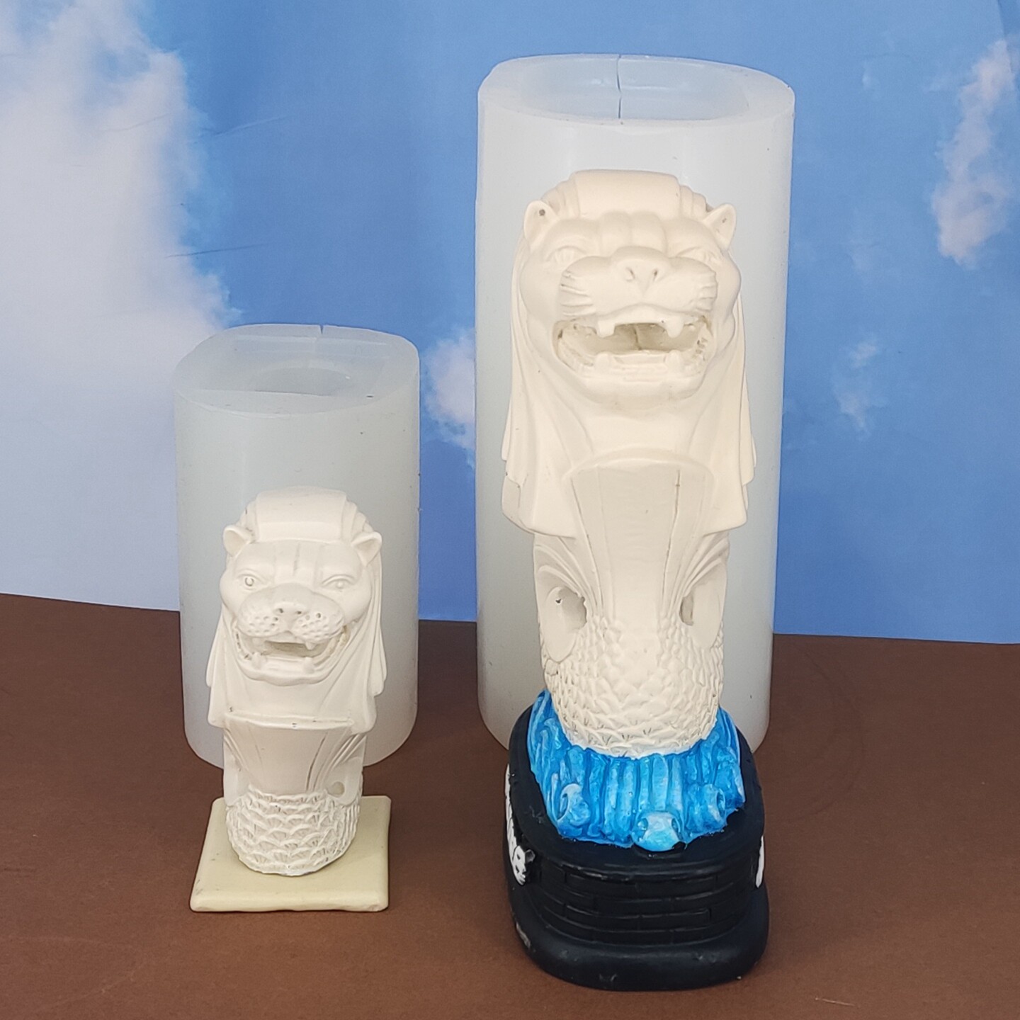新加坡标志鱼尾狮慕斯蛋糕盐雕清水水泥混凝土镁泥石膏像硅胶模具
