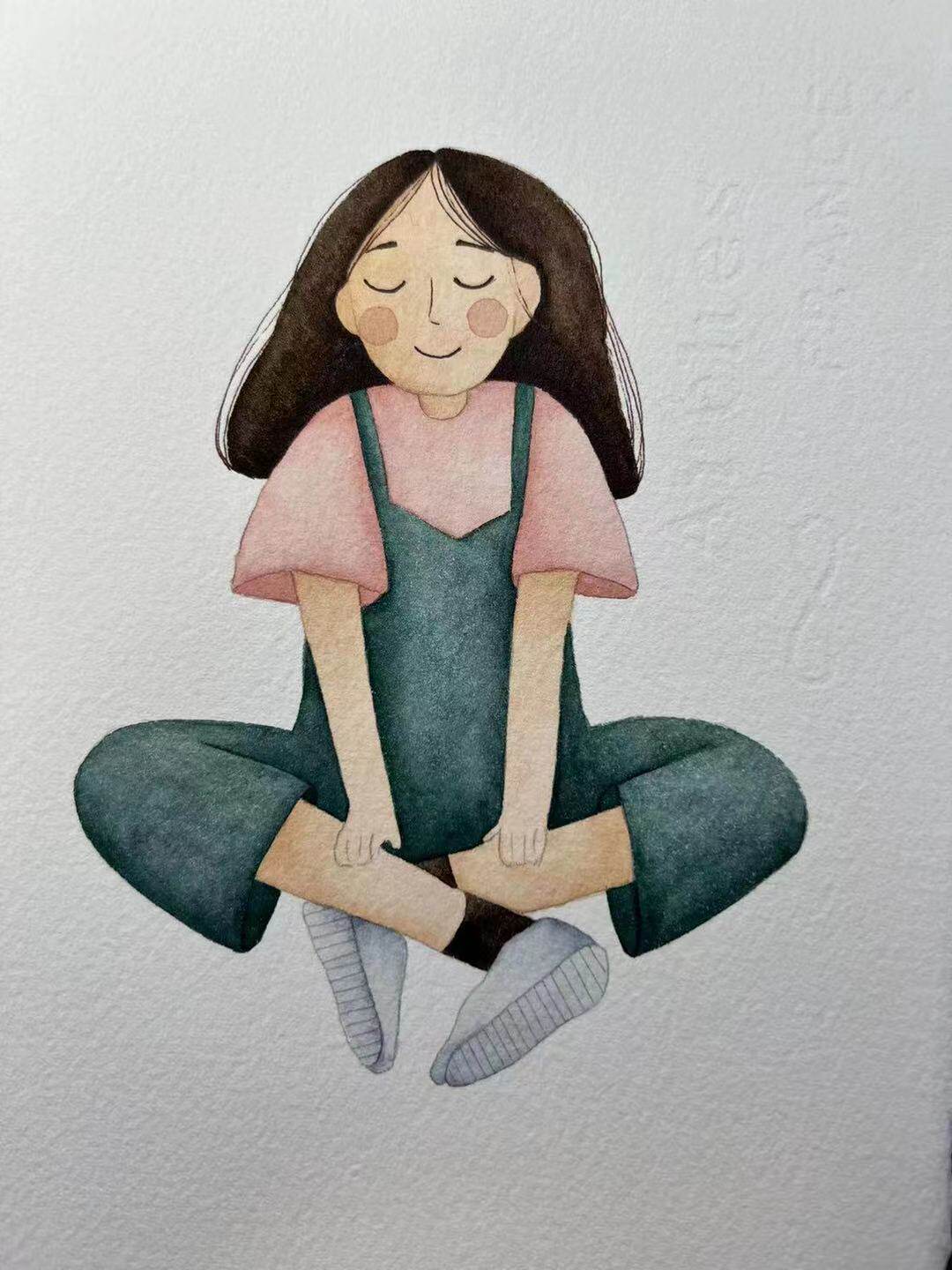【三猫手绘】水彩画作品《闭上眼睛会不会凉快一点》1014装饰画