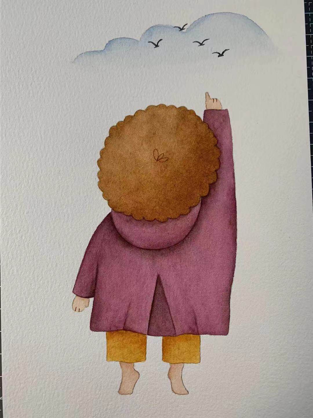 【三猫手绘】水彩画作品《踮起脚尖，就能够到》821装饰画