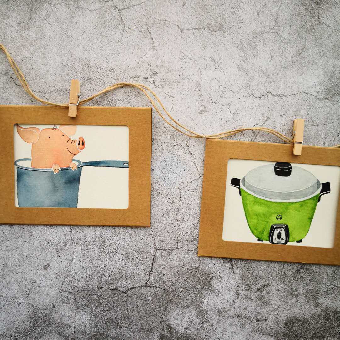 【三猫手绘】水彩画作品《一锅扣肉》217《复古的电饭煲》228,节庆用品/礼品,贺卡/卡片,淘宝优惠券,粉丝福利购,淘宝优惠卷