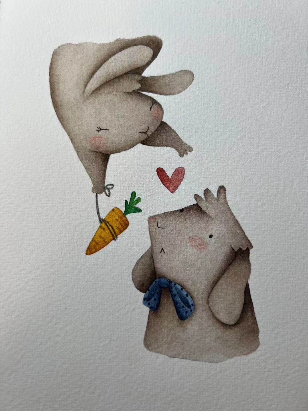 【三猫手绘】水彩画作品《胡萝卜和爱情》1318装饰画