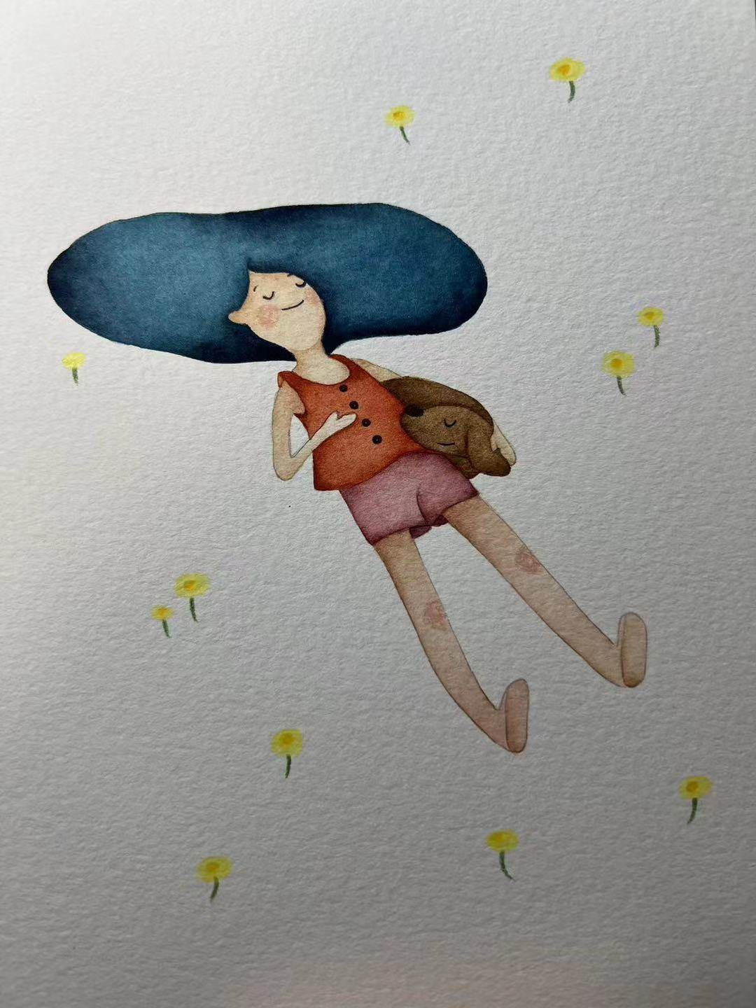 【三猫手绘】水彩画作品《白日梦想》装饰画1482