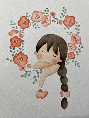 【三猫手绘】水彩画作品《快要睡着了》1033装饰画