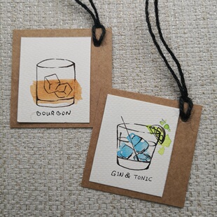 【三猫手绘】水彩画作品《Bourbon》《Gin Tonic》书签