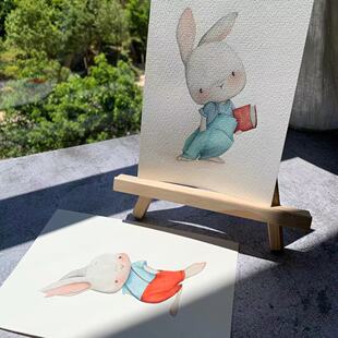 【三猫手绘】水彩画作品《倔强的兔子》546，594装饰画