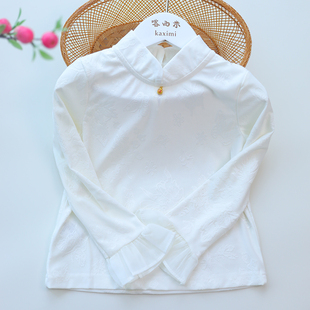 女童新中式立领打底 暗纹提花汉服旗袍百搭长袖内搭儿童纯色上衣
