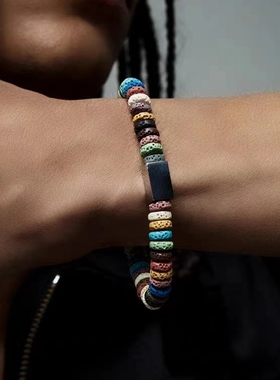 男士钛钢拼接火山石手链