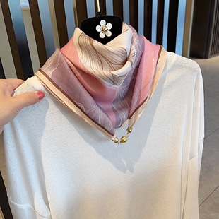 显白粉紫色 小金球磁吸扣懒人妈妈小围巾女丝巾颈巾柔软棉麻 新款
