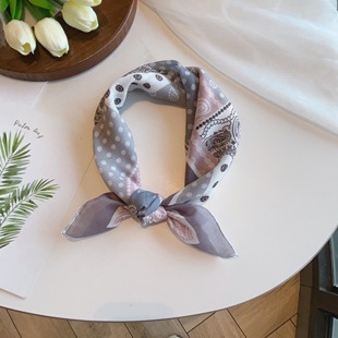 围巾 饰薄纱巾搭配韩版 轻软奶灰色调 文艺棉质拼色小方巾女春秋装