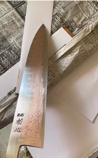日本原装初心炫彩大马士革厨房菜刀切片鱼刀粉墨不锈钢牛刀主厨刀