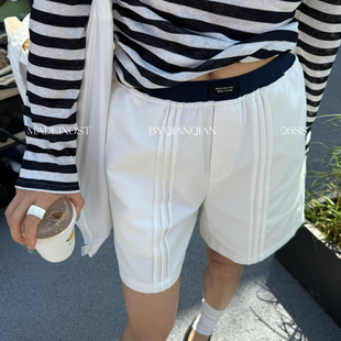 热裤 26夏上新 时尚 复古撞色腰头棉布舒适休闲短裤 女 美式