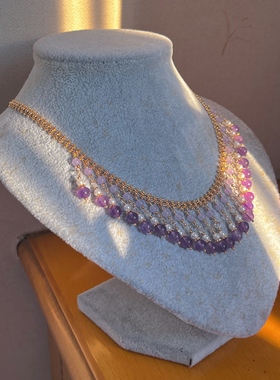 海棠记原创紫水晶珍珠流苏项链