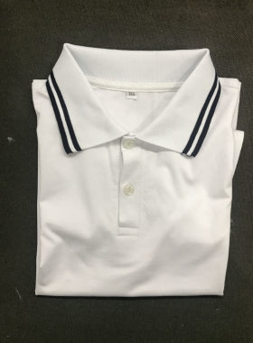 可订制男女款高中初中小学生夏季白色2黑杠纯棉校服翻领T恤POLO衫