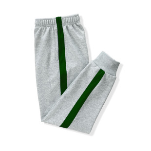 浅灰色纯棉校服裤 子 子墨绿色宽边条初中小学生收脚口束脚运动长裤