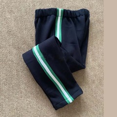 藏蓝裤春秋冬款绿宽底一白杠一白条两绿条边直筒校服裤子学生校裤