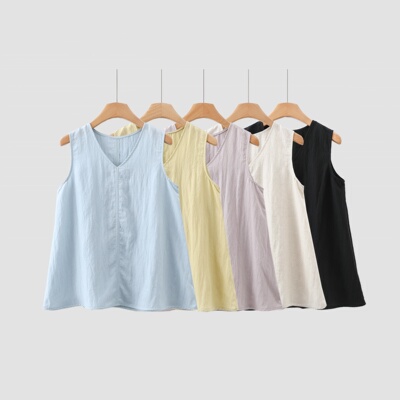 夏季百搭新款亚麻老钱风 | V领无袖背心3028