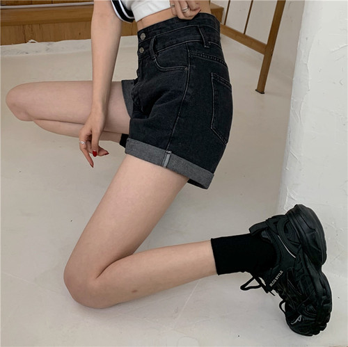 Real shot real price ~ high waist thin curly edge denim shorts women's hot pants