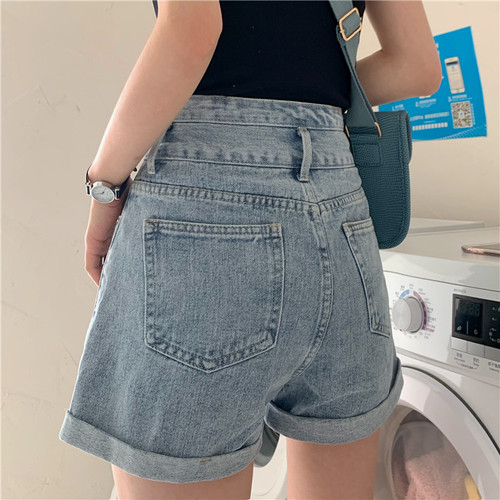 Real shot real price ~ high waist thin curly edge denim shorts women's hot pants