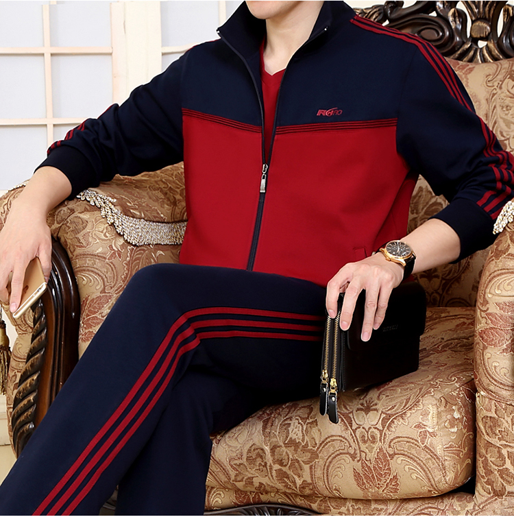 运动套装男士春秋季中老年休闲运动服纯棉三件套宽松大码时尚爸爸