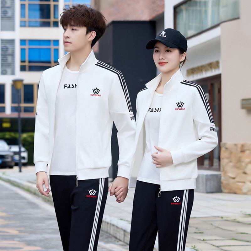 情侣运动套装男女同款春秋开衫卫衣跑步三件套时尚休闲运动服