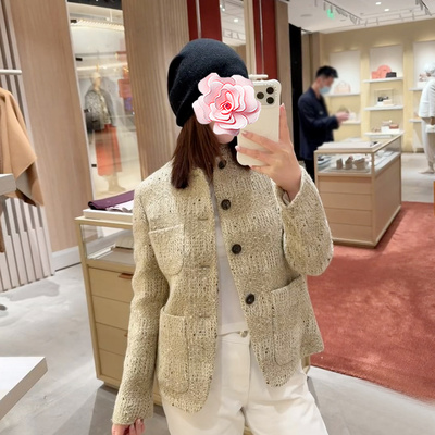 三口袋经典立领羊毛薄花呢外套