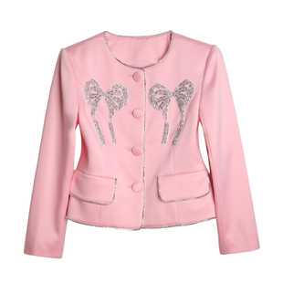 收腰外套 垫肩立体肩线 奢华复古 bling重工手缝水钻钉珠蝴蝶结