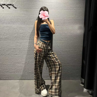 原439 格子直筒长裤 特惠239 牛仔拼接抽绳高腰 25新款 不退不换