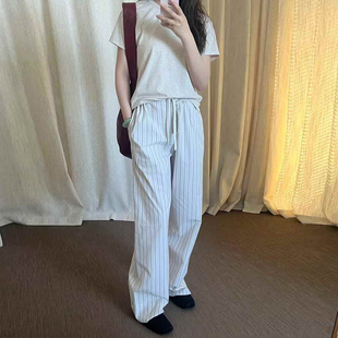 25新款 特惠229 色织条纹 抽绳系带 不退不换 高腰阔腿长裤 原439