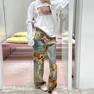 可爱小熊蝴蝶结3D打印阔腿牛仔裤 不退不换 25新款 特惠249 原469