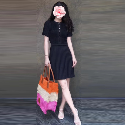 甜美收腰A摆粘胶纤维百褶显瘦