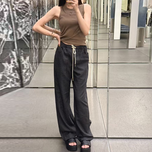 原469 系带高腰阔腿直筒长裤 特惠249 色织格子 25新款 不退不换