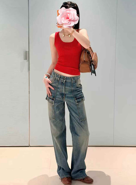 不退不换 原469 特惠269 26新款 大口袋 高腰阔腿直筒工装牛仔裤