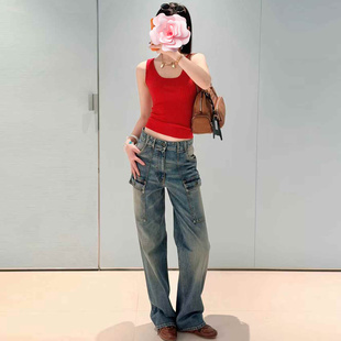 26新款 特惠269 原469 高腰阔腿直筒工装 牛仔裤 大口袋 不退不换