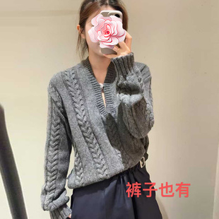 不退不换 原459 特惠279 25新款 纽扣深V领 阿兰扭花羊毛针织衫