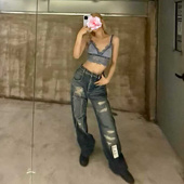 原569 破洞中腰阔腿牛仔裤 特惠269 朴彩英同款 25新款 不退不换