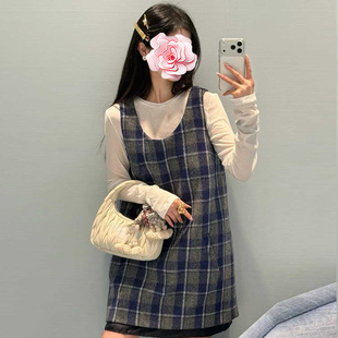不退不换 原509 特惠289 26新款 格子羊毛薄毛呢 A摆无袖连衣裙