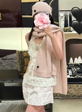 手钩花朵菠萝纹羊毛围巾+针织帽
