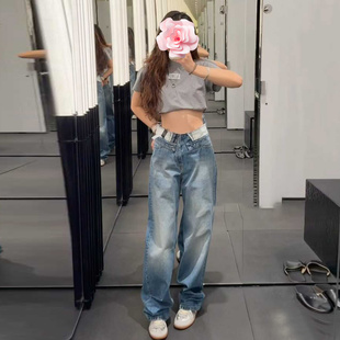 原469 撞色翻边高腰直筒牛仔裤 特惠259 显腿长 26新款 不退不换