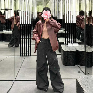 25新款 特惠249 涂鸦 抽绳高腰 不退不换 阔腿直筒伞兵裤 原439