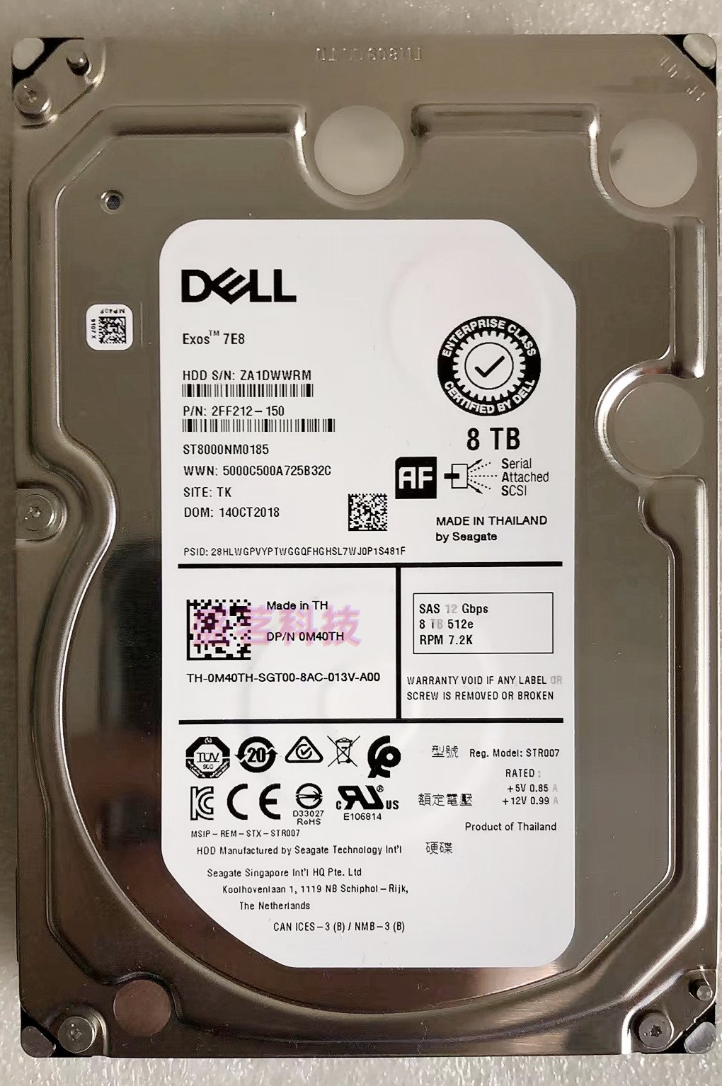 DELL 0M40TH M40TH 8T SAS 3.5 7.2K 12G硬盘 ST8000NM0185/001A