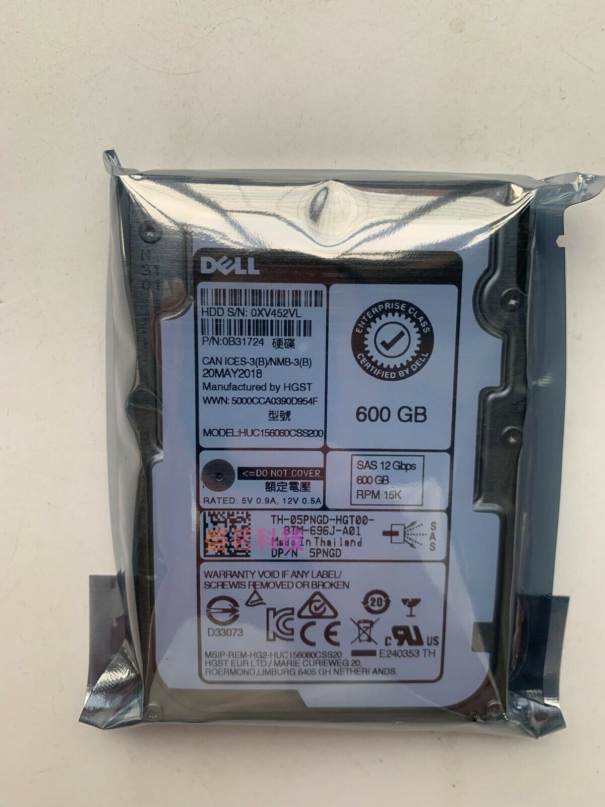 DELL 5PNGD 05PNGD HUC156060CSS200 600G 15K 12Gb SAS 2.5硬盘