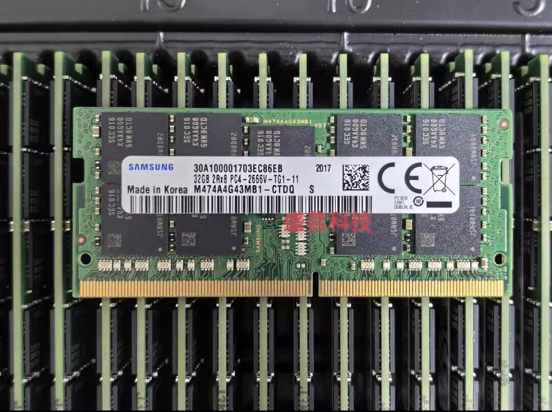 三星32G 2RX8 PC4-2666V-T纯ECC笔记本内存M474A4G43MB1-CTD/CTDQ